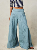 Female Loose Fit Wide Leg Spliced Elastic Waist Jeans