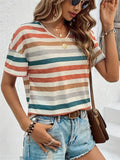 Rainbow Stripe Leisure Cozy Summer T-shirts for Women