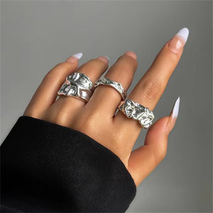 Women's 3Pcs/Set Trendy Irregular Metal Rings