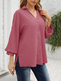 Fashion V Neck Lantern Sleeve Cozy Chiffon Shirt for Women