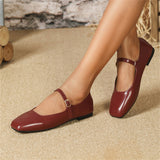 Ladies Square Toe Elegant Retro Mary Jane Flat Loafers