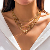 5Pcs/Set Punk Style Multilayer Iron Chain Necklace for Women