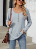 Female Stylish Round Neck Striped Button T-Shirt