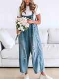 Female Classic Relaxed Fit Blue Denim Jumpsuits