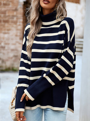 Stylish Turtleneck Striped Knitwear Sweater for Ladies