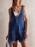 Women's Adjustable Short Denim Jumpsuits with Pockets