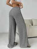 Women's Comfort Elastic Waist Striped Casual Straight Leg Pants