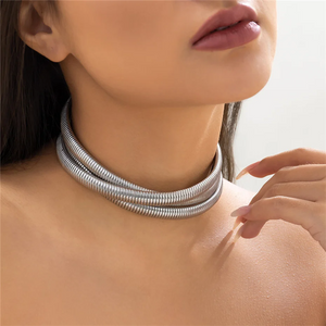 Exaggerated Punk Layered Metal Chunky Necklace for Women