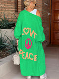 Love & Peace Letter Cardigan Mid-Length Knitted Sweater for Lady