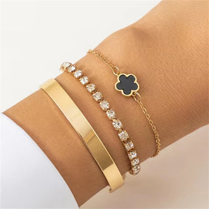 3Pcs/Set Elegant Flower Rhinestone Chain Bracelets for Lady