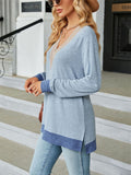 Contrast Color Lace Trim Long Sleeve T-shirt for Ladies