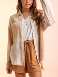 Stylish Color Block Holiday Lapel Button Up Blouses for Women