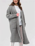 Ladies Oversized Mid-length Knit Sweater with Pockets