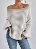 Female Lantern Sleeve Striped Off Shoulder Sweaters