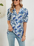 Bohemian Style V Neck Paisley Print Fitted Shirt for Women