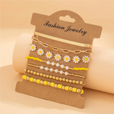 Fashion 7pcs/Set Daisy Imitation Pearl Snake Chain Bracelets