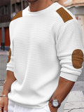 Men's Crew Neck Long Sleeve Knit Leather Patch Sweaters