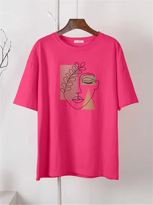 Female Face Art Print Casual Loose T-shirts