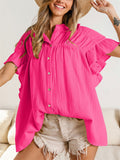 Leisure Button Up Ruffle Short Sleeve Shirt for Women