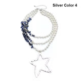 Women's Bohemian Big Star Pendant Imitation Pearl Stone Necklace