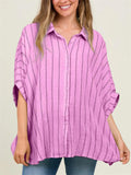 Vintage Vertical Stripe Batwing Sleeve Plus Size Ladies Blouses