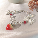 Women's Sweet Strawberry Bowknot Star Pendant Pearl Bracelets