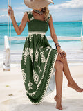 Bohemian Print Flowy Sleeveless Bustier Dress for Lady