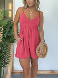 Women's Leisure U Neck Sleeveless Strappy Romper for Holiday & Beach