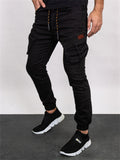 Men's Solid Close-fitting Ankle-tied Cargo Trousers