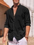 Male Stand Collar Long Sleeve Solid Color Shirt