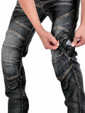 Men's Kevlar Stretchy Retro Motorcycle Jeans with Knee & Hip Protector