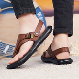 Male Breathable Genuine Leather Flip Flops Sandals