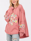 Women's Oversized Crew Neck Floral Patch Sweatshirt