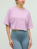 Female Solid Color Round Neck Sporty Cropped T-shirts