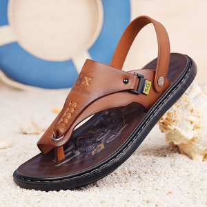 Male Breathable Genuine Leather Flip Flops Sandals