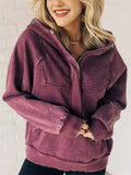 Loose Fit Half-zipper Washed Hoodies for Ladies