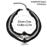 Exaggerated Multilayer Metal Chain Silver Black Necklace for Women