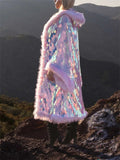 Women's Modish Shinny Sequined Faux Fur LED Coats