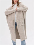 Ladies Oversized Mid-length Knit Sweater with Pockets