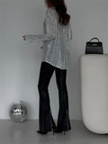 Ladies Twinkling Sequins Disco Party See-Through Blouses