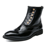 Retro Leather Splicing Brogue Pointed Toe Ankle Boots for Men