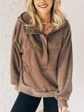 Loose Fit Half-zipper Washed Hoodies for Ladies