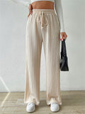 Women's Striped Texture Loose Drawstring Straight-Leg Pants