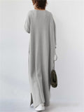 Winter Gentle Solid Color V Neck Long Dress for Lady