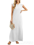 Simple Loose Round Neck Sleeveless Side Split Dress for Women