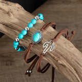 3Pcs/Set Women's Bohemian Style Blue Natural Stone Beaded Bracelets