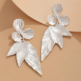 Female Three Leaves Faux Pearl Flowers Earrings