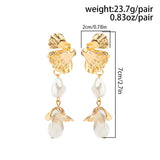 Baroque Style Irregular Pearl Ginkgo Leaf Earrings for Lady