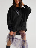 Women's Casual Oversized Patch Pocket Zipper Hoodies