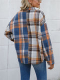 Relaxed Multicolor Plaid Chest Pocket Lapel Blouses for Women